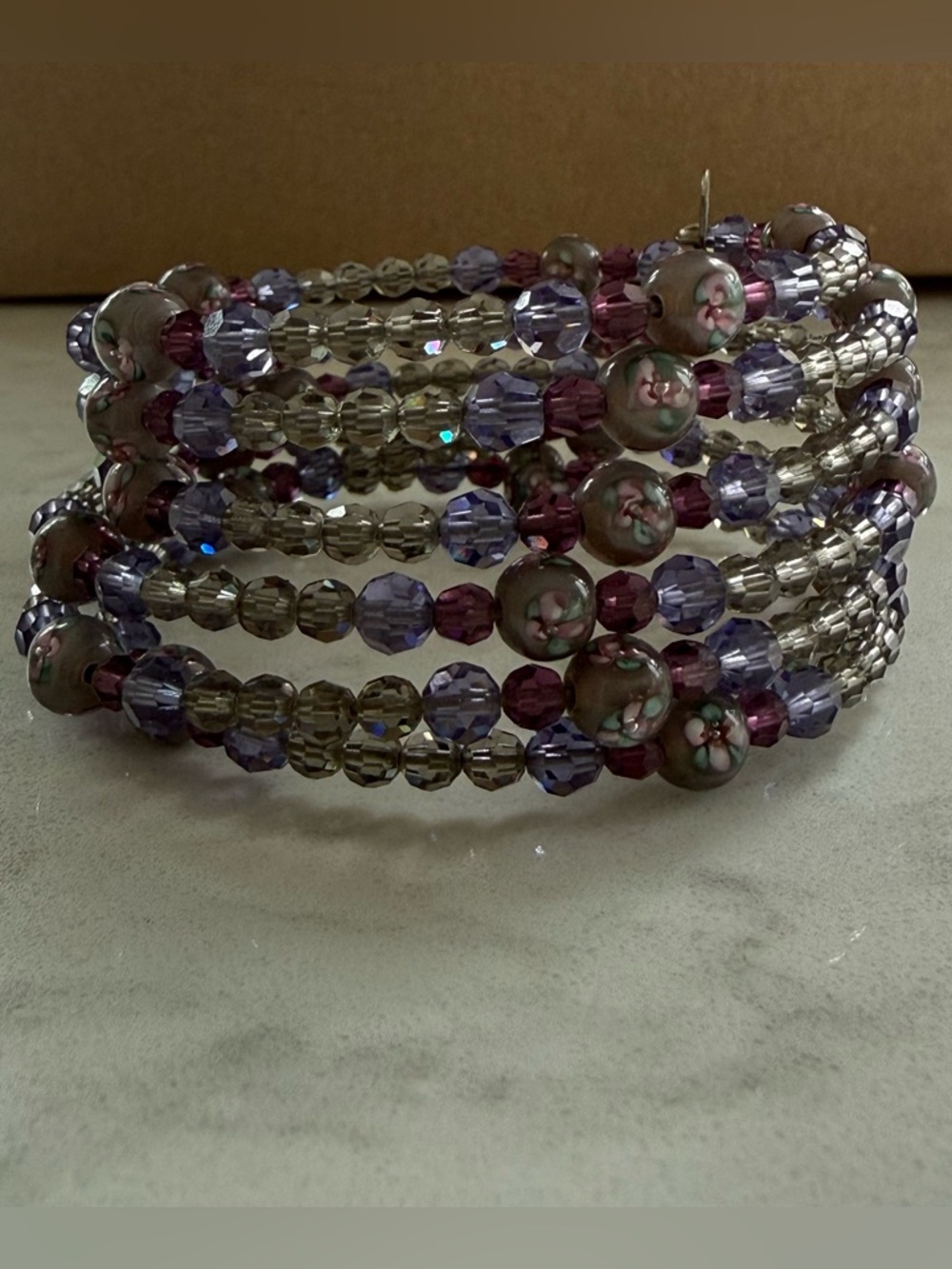 Tarina Tarantino 'Rare' Crystal Floral Glass Purple Wire Stretch Bracelet